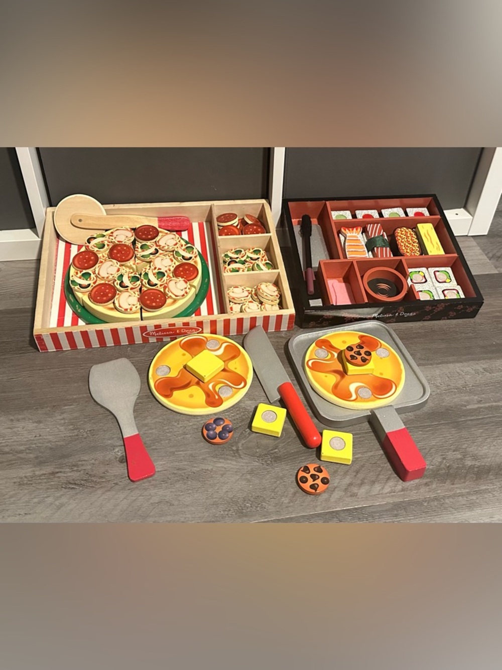 Melissa & Doug (3 Sets) - Wooden Pizza/Pancake/Wooden Sushi Play Food